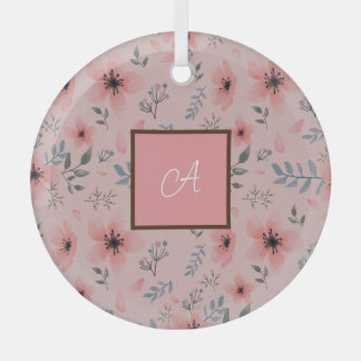Monogramm Einfach Süße Rosa Blütenblüte Boho Ornament Aus Glas