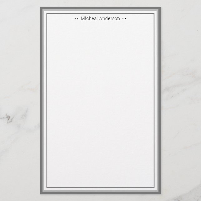 Monogramm Einfache graue Grenze Klassisch Personal Briefpapier (Vorderseite)