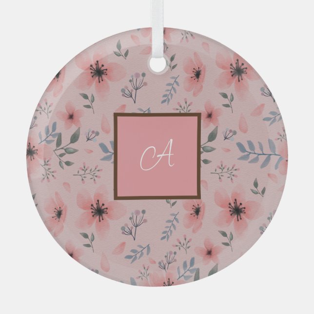 Monogramm Einfache Niedliche rosa Blume Bloom Boho Ornament Aus Glas (Vorderseite)
