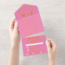 Monogramm Einfache Pink Orange Fette Hochzeit