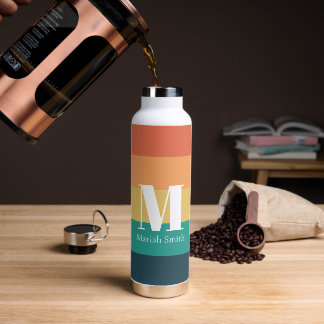 Monogramm einfache Retro-Farben mit Namen und Anfa Trinkflasche