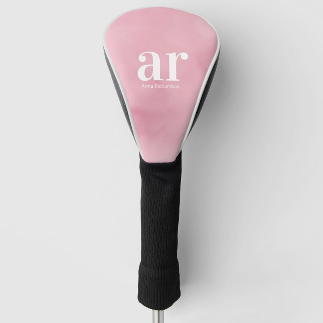 Monogramm einfacher weißer Anfangsname Rosa Wasser Golf Headcover (Vorderseite)