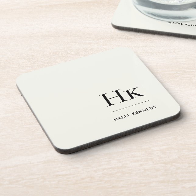 Monogramm einfaches elegant minimalist elfenbeinwe getränkeuntersetzer (Linke Seite)