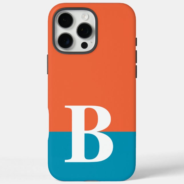 Monogramm Einfaches Modernes Orange Blau Case-Mate iPhone Hülle (Rückseite)
