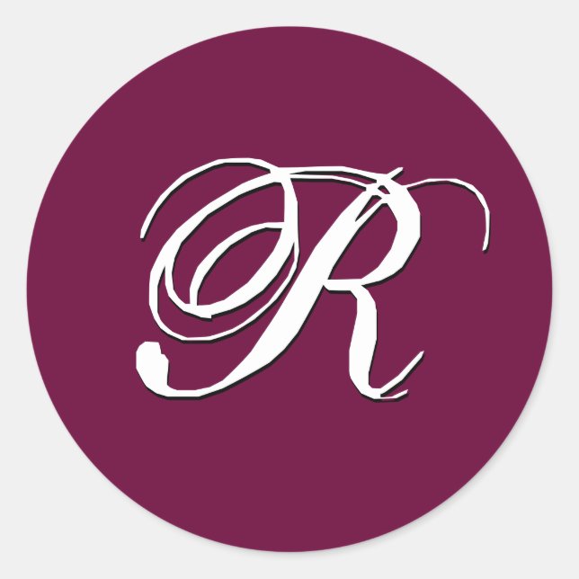 Monogramm Einladung Siegel "R" Anpassbarer Wein Runder Aufkleber (Vorderseite)