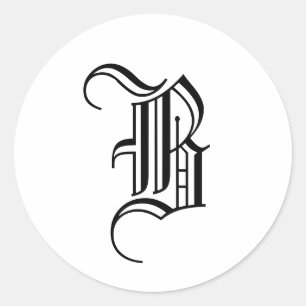 Monogramm-Einladungssiegel "B"  Altenglisch Schwar Runder Aufkleber