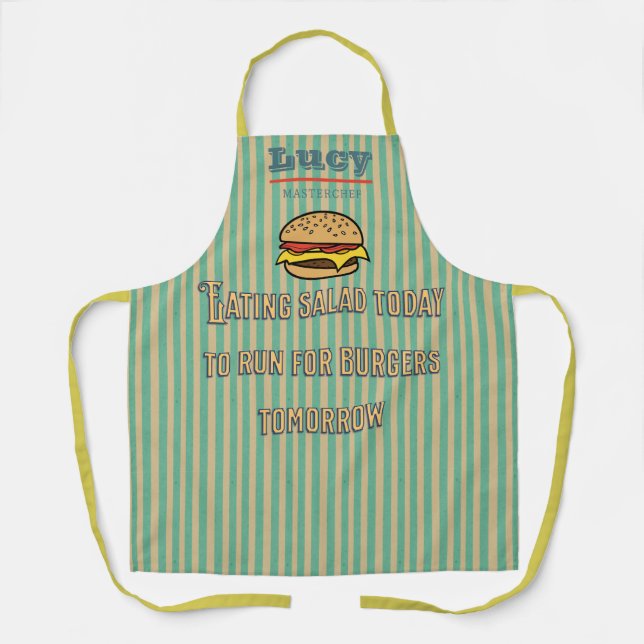 Monogramm einzigartiges Retro Burger Humorere Stre Schürze (Vorderseite)