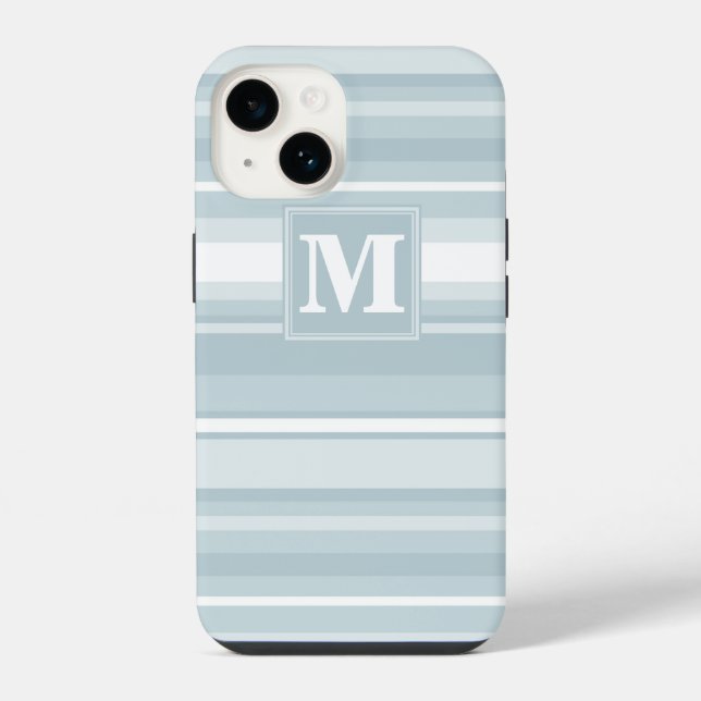 Monogramm Eisblaue Streifen iPhone Hülle (Rückseite)