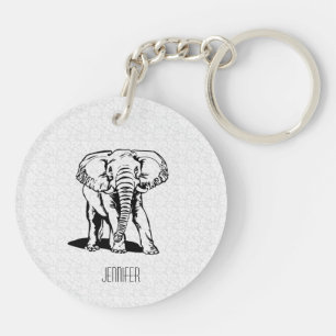 Monogramm Elefant Schwarz Linienzeichnung Schlüsselanhänger