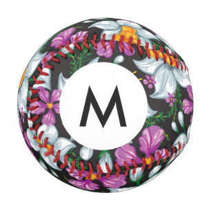 Monogramm Elegance Muster mit Narzissen Blume 2 Baseball