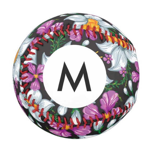 Monogramm Elegance Muster mit Narzissen Blume 2 Baseball (Vorderseite Links)