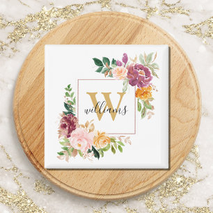 Monogramm Eleganfarbene Rose Floral Botanisch Magnet