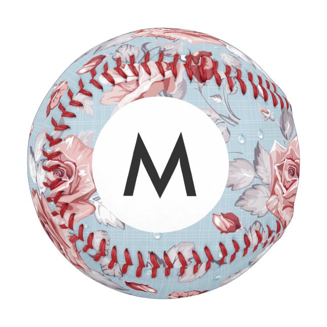 Monogramm Eleganfarbene Rosen 2 Baseball (Vorderseite Links)