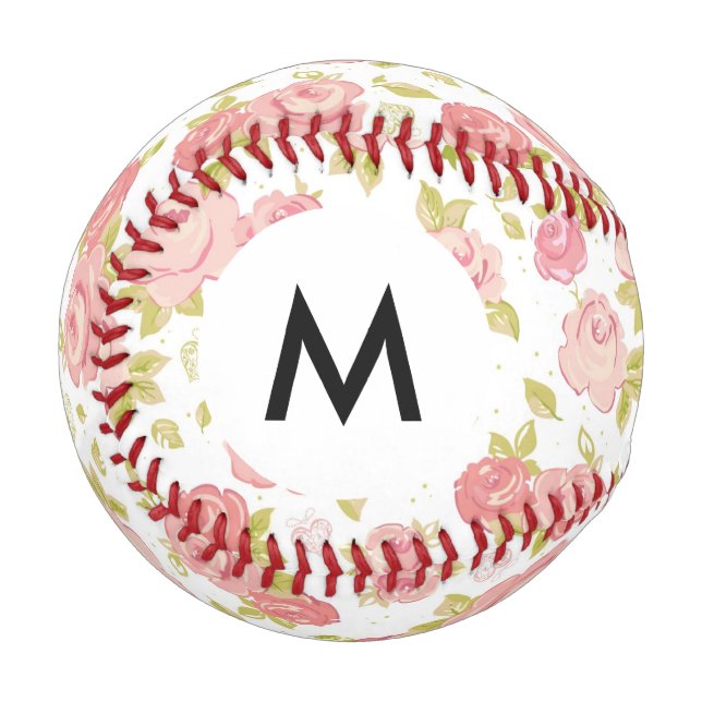 Monogramm Eleganfarbene Rosen 3 Baseball (Vorderseite Links)