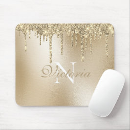 Monogramm-Elegant aus Gold-Metallic-Glitzer-Tropfe Mousepad