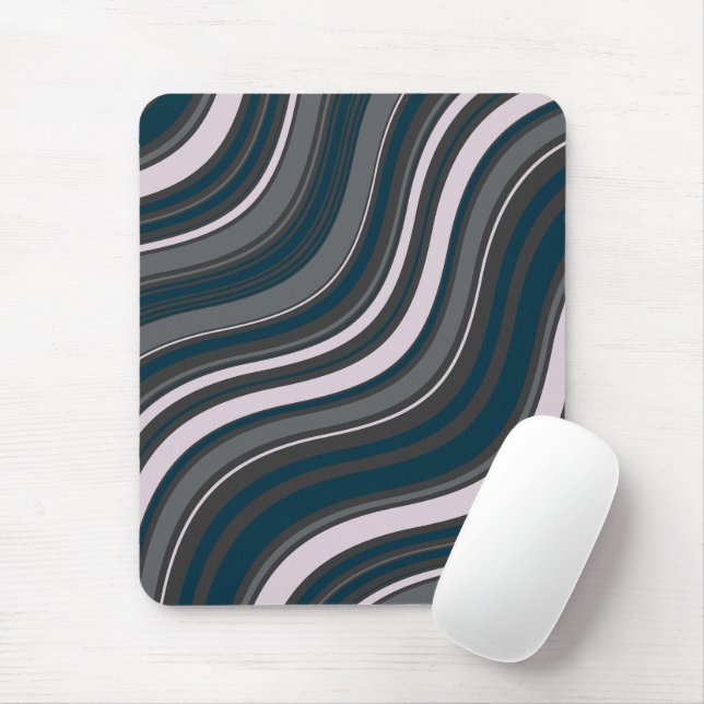 Monogramm Elegant blau und grau gestreift Mousepad (Mit Mouse)