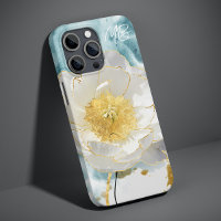 Monogramm Elegant Einfache Weiße Blume Wasserfarbe
