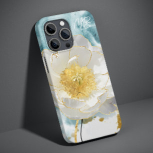 Monogramm Elegant Einfache Weiße Blume Wasserfarbe Case-Mate iPhone 14 Hülle