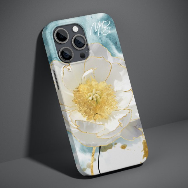 Monogramm Elegant Einfache Weiße Blume Wasserfarbe Case-Mate iPhone Hülle (Von Creator hochgeladen)