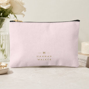 Monogramm Elegant Minimal Rosé Pink und Gold Zubehörtasche