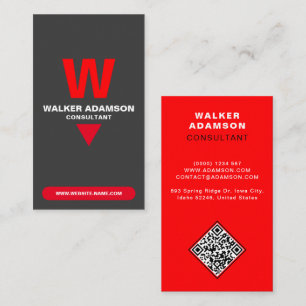 Monogramm Elegant (QR-Code) Rot & Matt Schwarz Visitenkarte