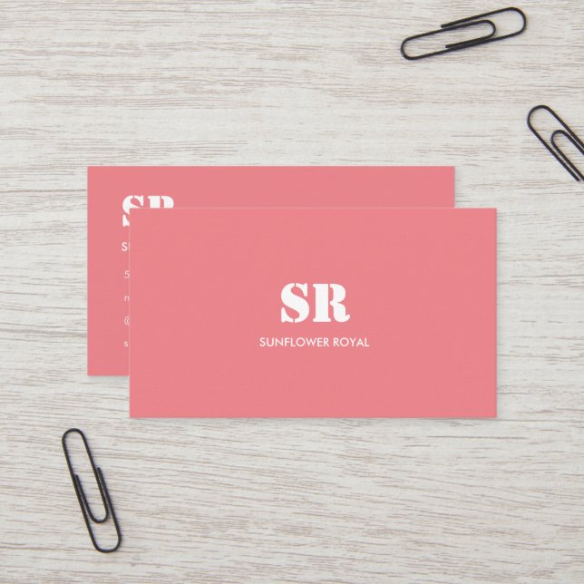 Monogramm Elegant Rosa Minimal Visitenkarte (Vorderseite/Rückseite Beispiel)