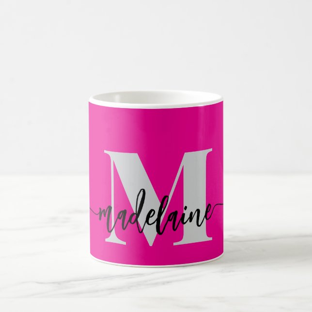 Monogramm Elegant Rosa Schwarz Kaffeetasse (Mittel)
