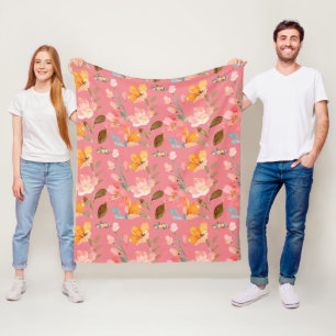 Monogramm Elegant Rosa Wasserfarbe Fleecedecke