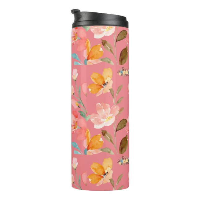 Monogramm Elegant Rosa Wasserfarbe Thermosbecher (Nach rechts gedreht)