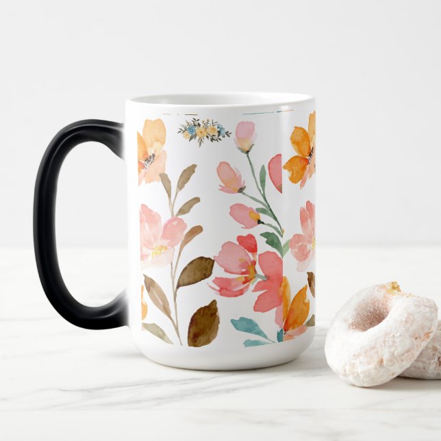 Monogramm Elegant Rosa Wasserfarbe Verwandlungstasse (Mit Donut)