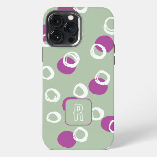 Monogramm Elegante Abstracts Salbei-Kreis-Muster iPhone 13 Pro Max Hülle