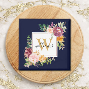 Monogramm Elegante Aquarell-Rosen-Blumen-Botanik Magnet