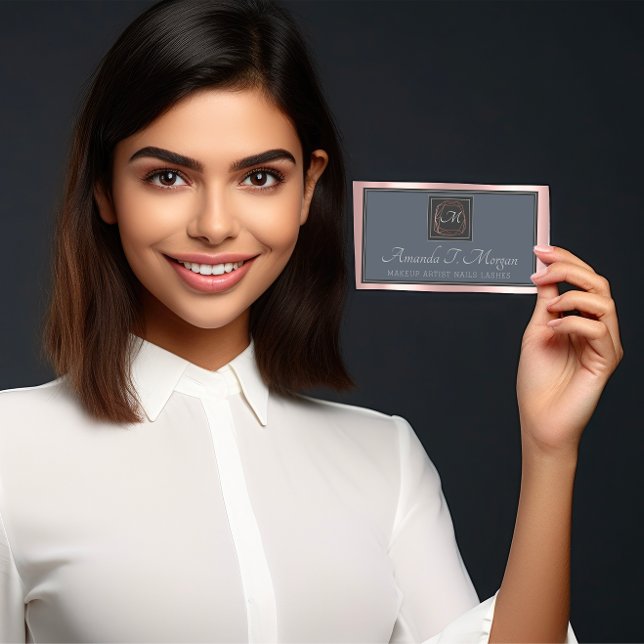 Monogramm Elegante Ernennung Grau Rose Dusty Blue Visitenkarte (Monogram Elegant Appointment Gray Rose Dusty Blue Business Card)