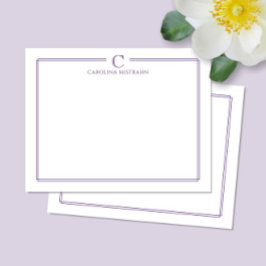 Monogramm Elegante lila Rand Briefpapier Mitteilungskarte