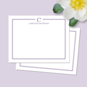 Monogramm Elegante lila Rand Briefpapier Mitteilungskarte