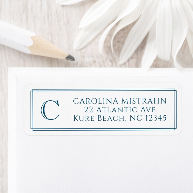 Monogramm Elegante Navyblaue Rand Korrespondenzpap (Insitu)