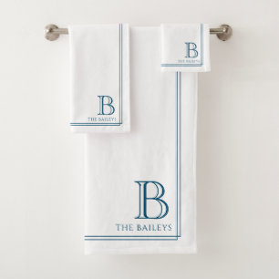 Monogramm Elegante navyblaue Rand-Korrespondenzpap Badhandtuch Set