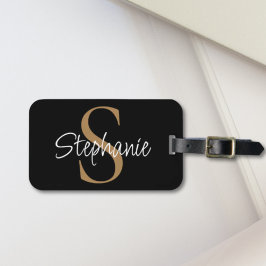 Monogramm Elegante Schrift Name Schwarz Gold Gepäckanhänger
