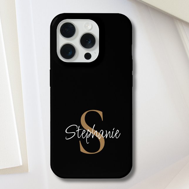 Monogramm Elegante Schrift Name Schwarz Gold  iPhone Hülle (Von Creator hochgeladen)