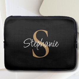 Monogramm Elegante Schrift Name Schwarz Gold Laptopschutzhülle