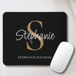 Monogramm Elegante Schrift Name Schwarz Gold Mousepad