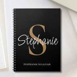 Monogramm Elegante Schrift Name Schwarz Gold Notizblock