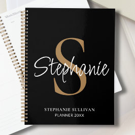 Monogramm Elegante Schrift Name Schwarz Gold Planer