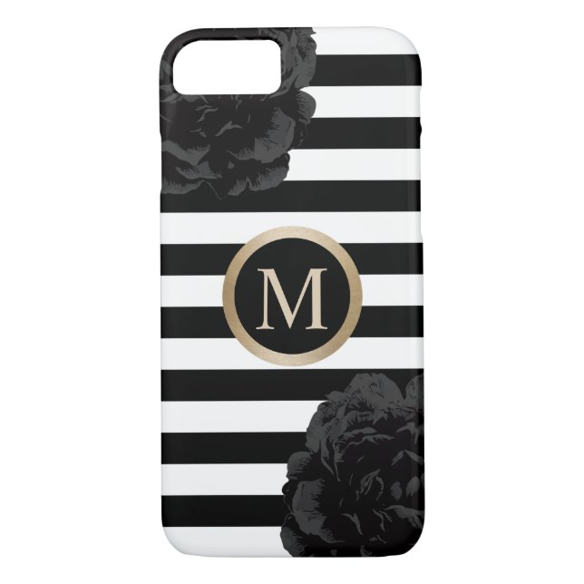 Monogramm-elegante schwarze moderne mit Case-Mate iPhone hülle (Rückseite)