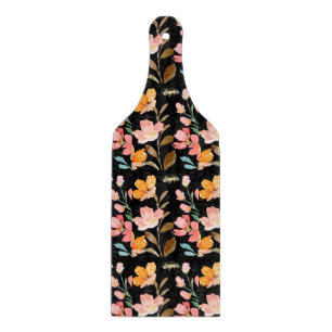 Monogramm Elegante Schwarze Wasserfarbe Blume Schneidebrett
