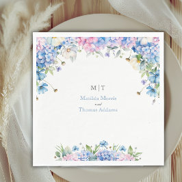 Monogramm Elegante Staubblaue Hortensien-Hochzeit Serviette