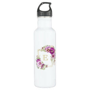 Monogramm Elegante Vintage, florale Lila Stiefmütt Edelstahlflasche