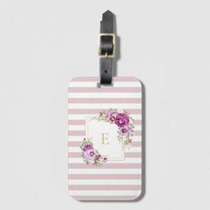 Monogramm Elegante Vintage Stiefmütterchen Streife Gepäckanhänger
