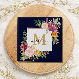 Monogramm Elegante Wasserfarbe Rosen Floral Botani Button
