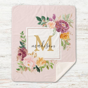 Monogramm Elegante Wasserfarbe-Rosen Floral Botani Sherpadecke